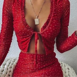 Tiger Mist Mesh Tie Front Top